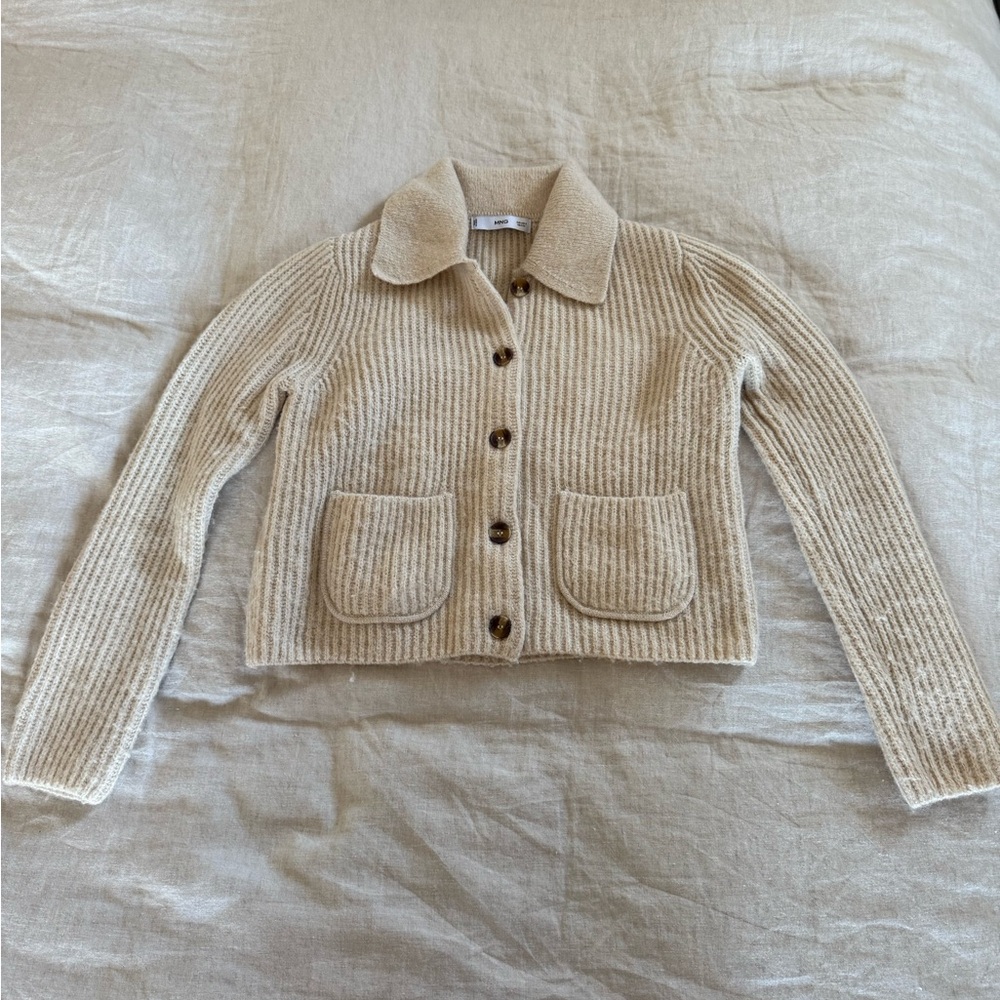 Mango Beige Ribbed Cardigan